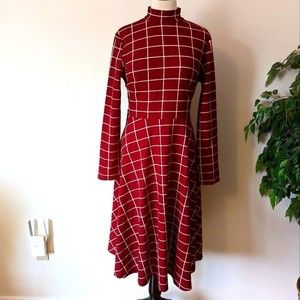 NWOT Burgundy Grid Pattern Dress